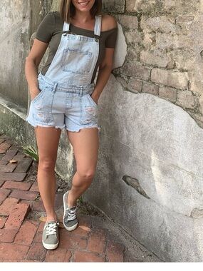 HOLLISTER Light Denim Distressed Overalls